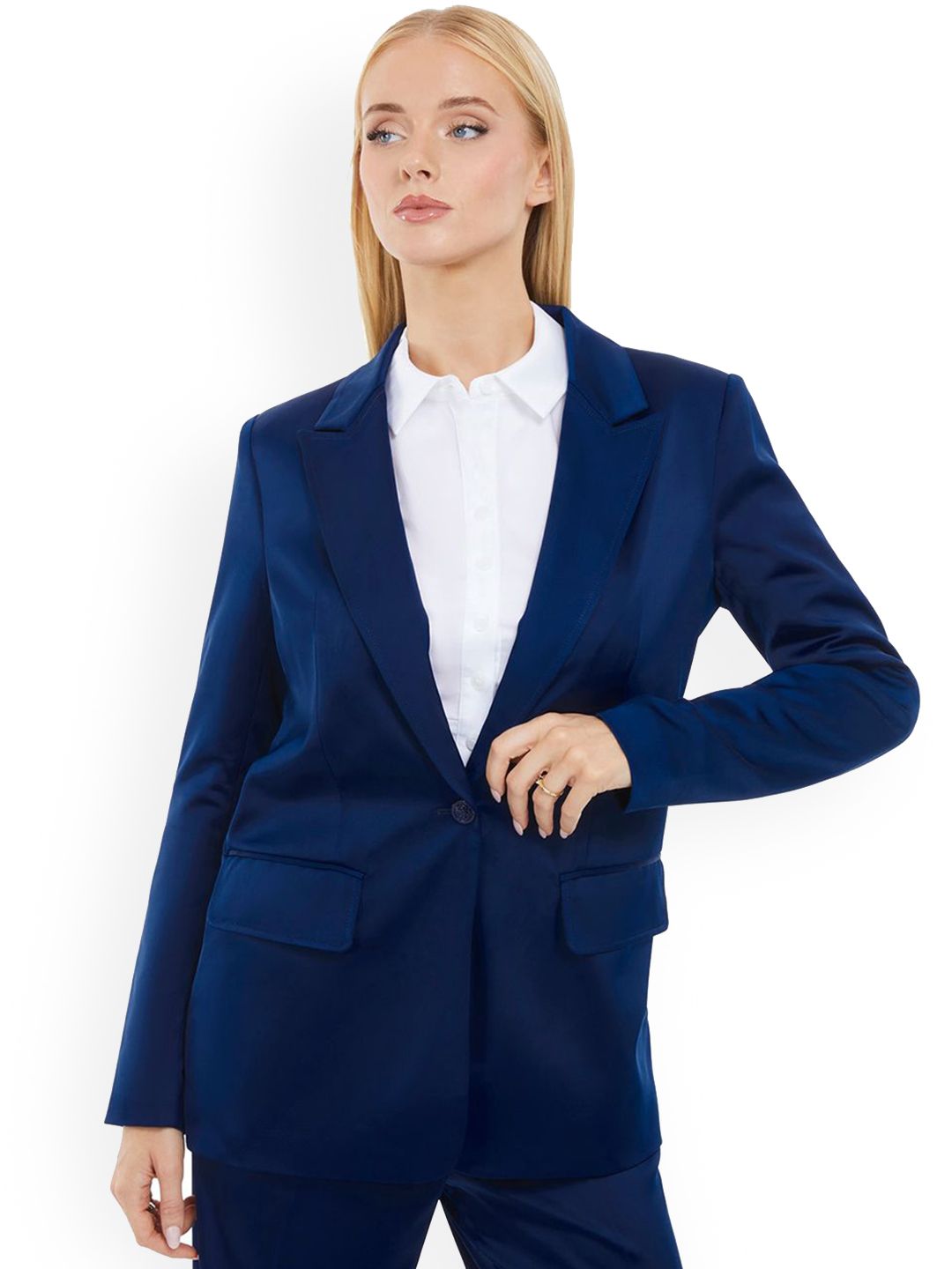 GUESS Peaked Lapel Collar Single Breasted Casual Blazer