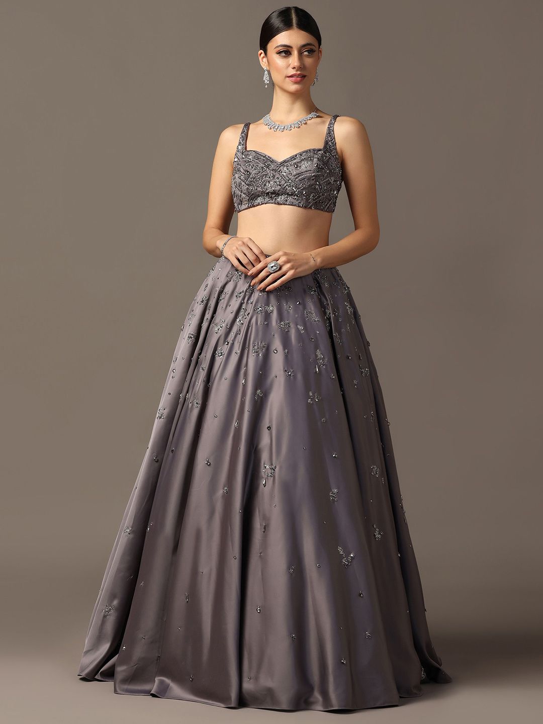 Pooja Peshoria Embellished Beads and Stones Satin Ready to Wear Lehenga Choli - Image 2