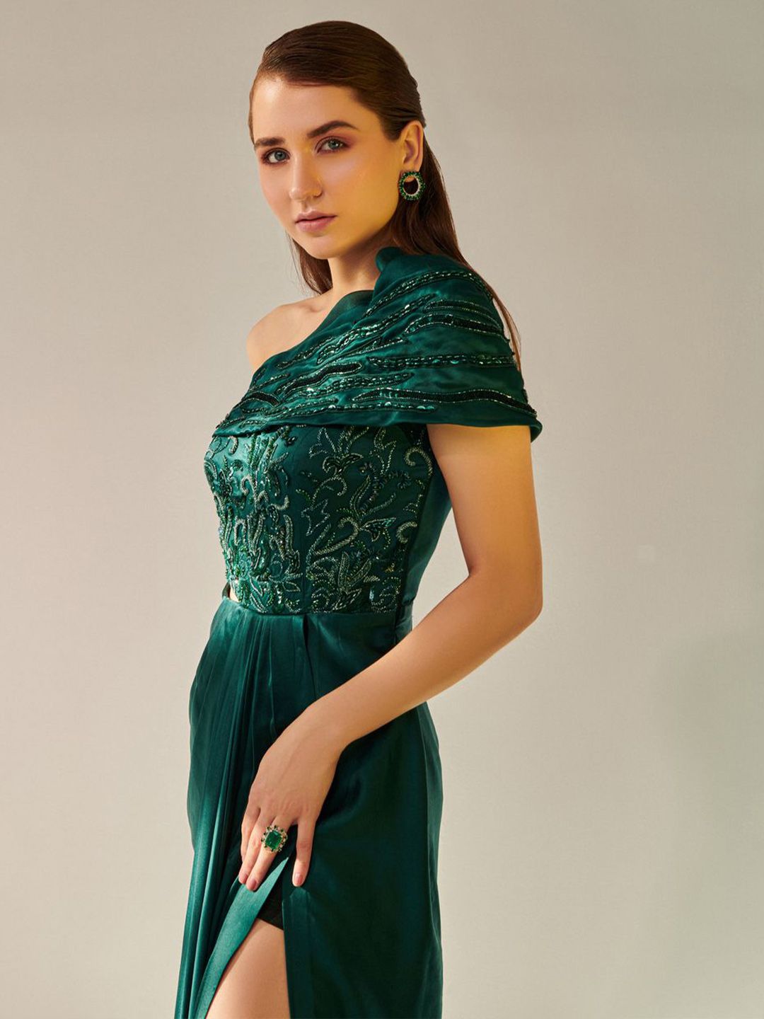 ONE KNOT ONE Off-Shoulder Cut-Out Satin Maxi Gown Dress - Image 2