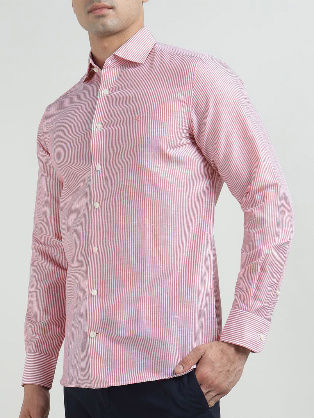 HACKETT LONDON Men Slim Fit Vertical Striped Spread Collar Formal Shirt