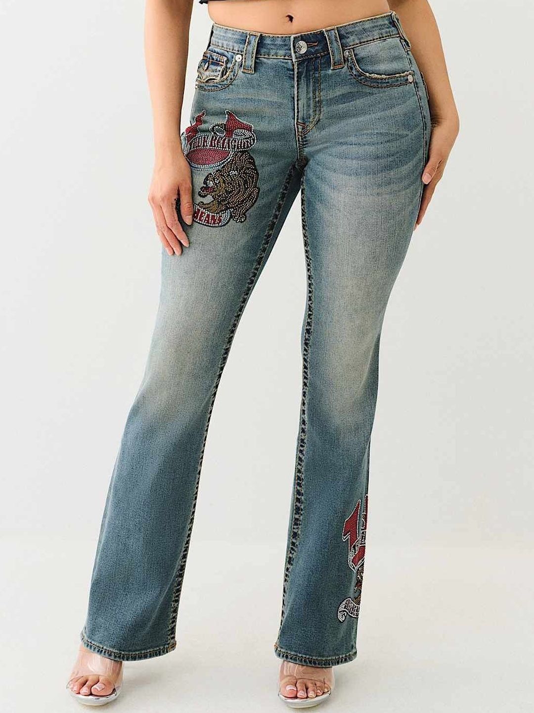 True Religion BIG T Becca Women Embellished Bootcut Mid-Rise Jeans