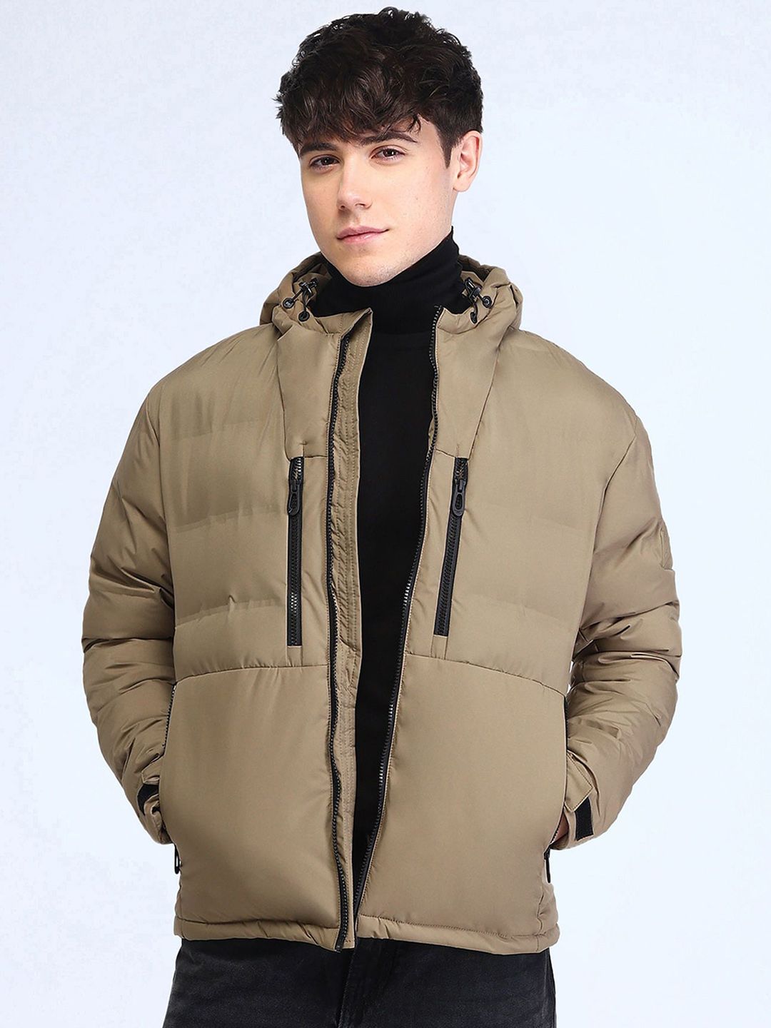 Men Hooded Solid Casual Padded Jacket