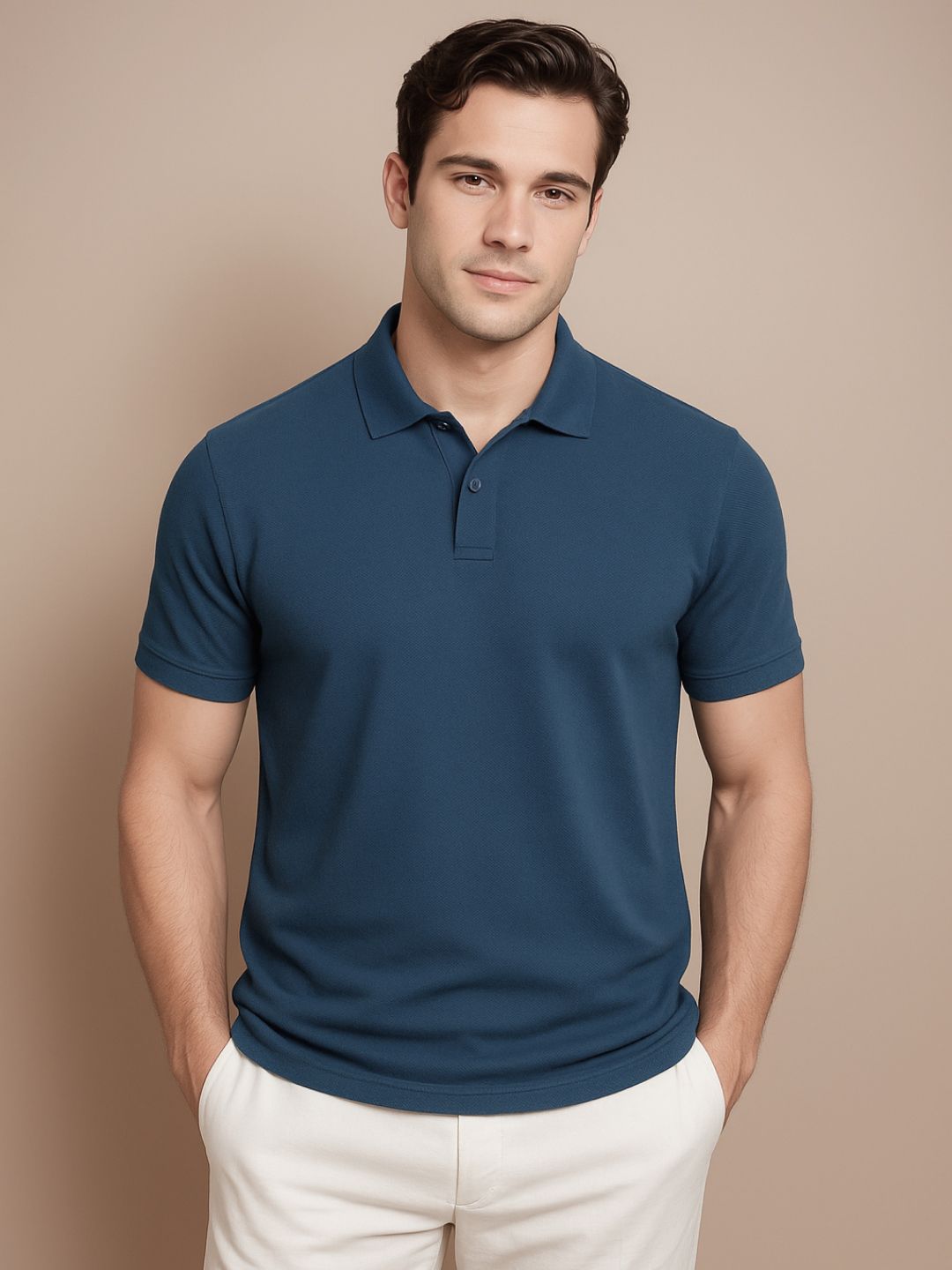 Men Solid Polo Collar Cotton T-shirt - Image 2
