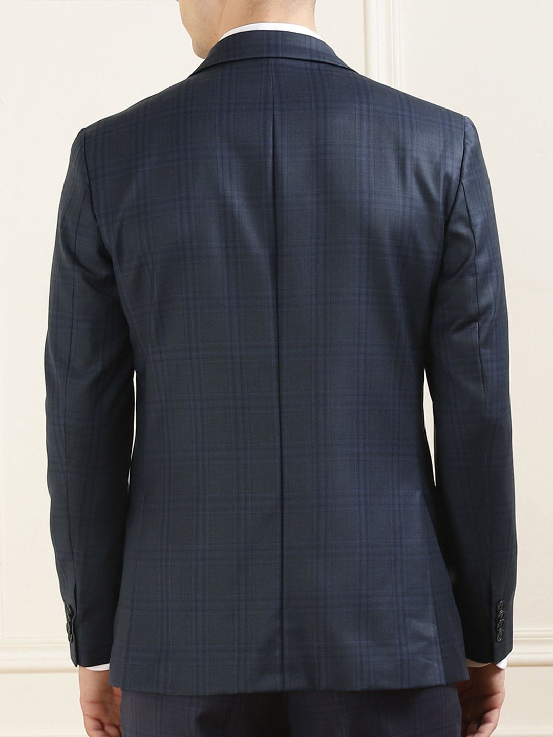 Checked Notched Lapel Collar Single-Breasted Woolen Formal Blazer - Image 4