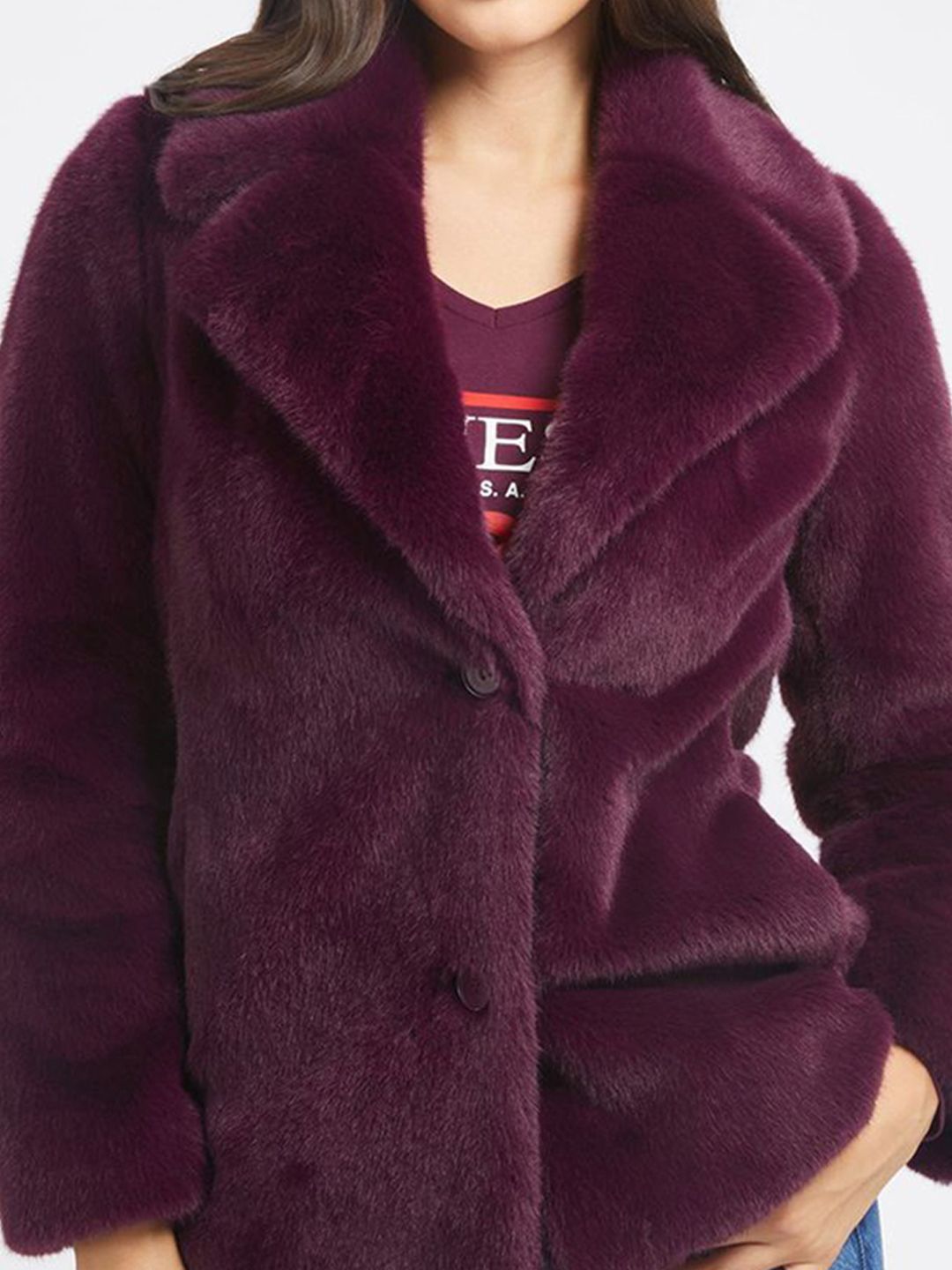 GUESS Women Solid Lapel Collar Biker Jacket - Image 2