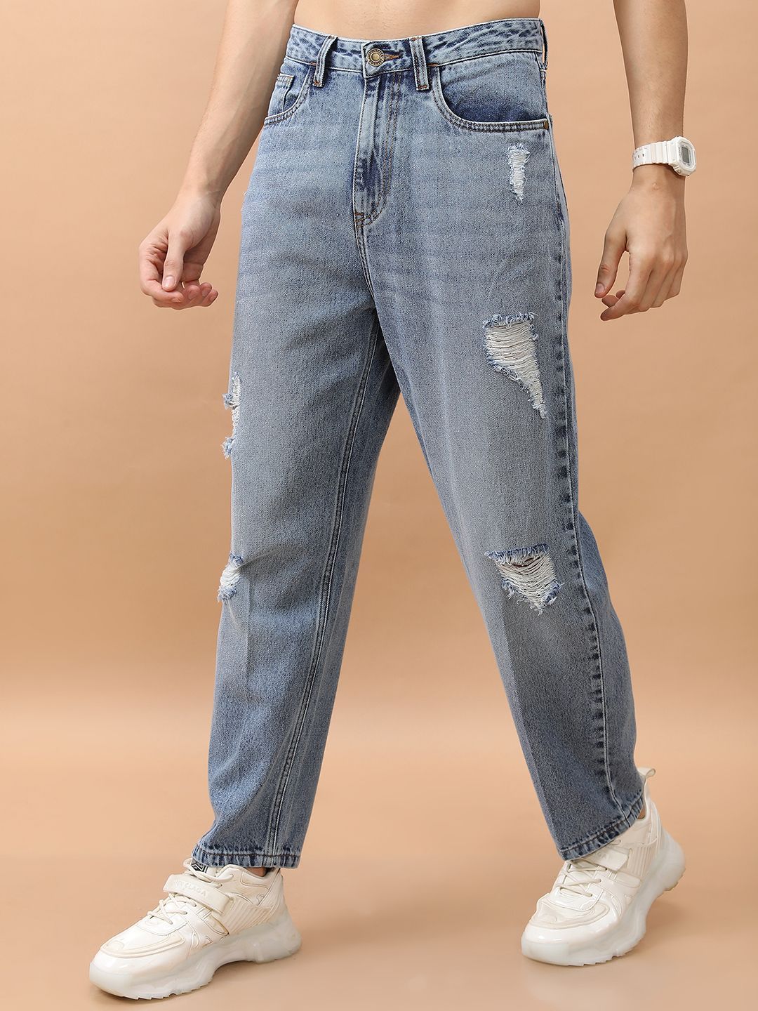 Men Relaxed Fit Highly Distressed Light Fade Jeans - Image 3