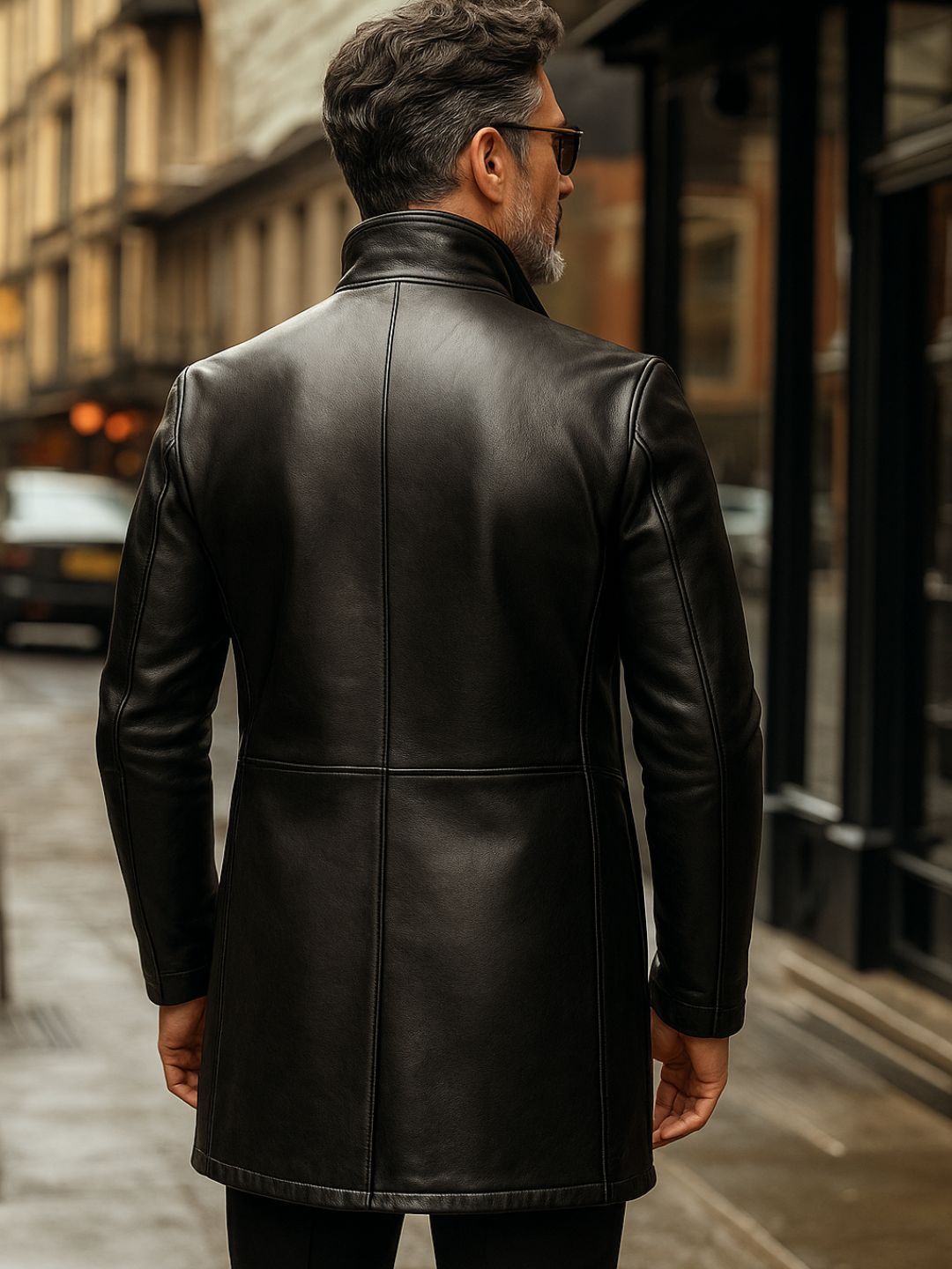 Devoted Men Mock Collar Solid Leather Jacket - Image 2