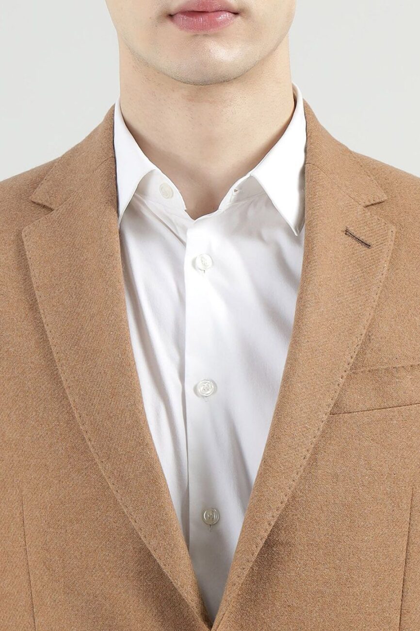 Men Notched Lapel Woolen Twill Flannel Blazer