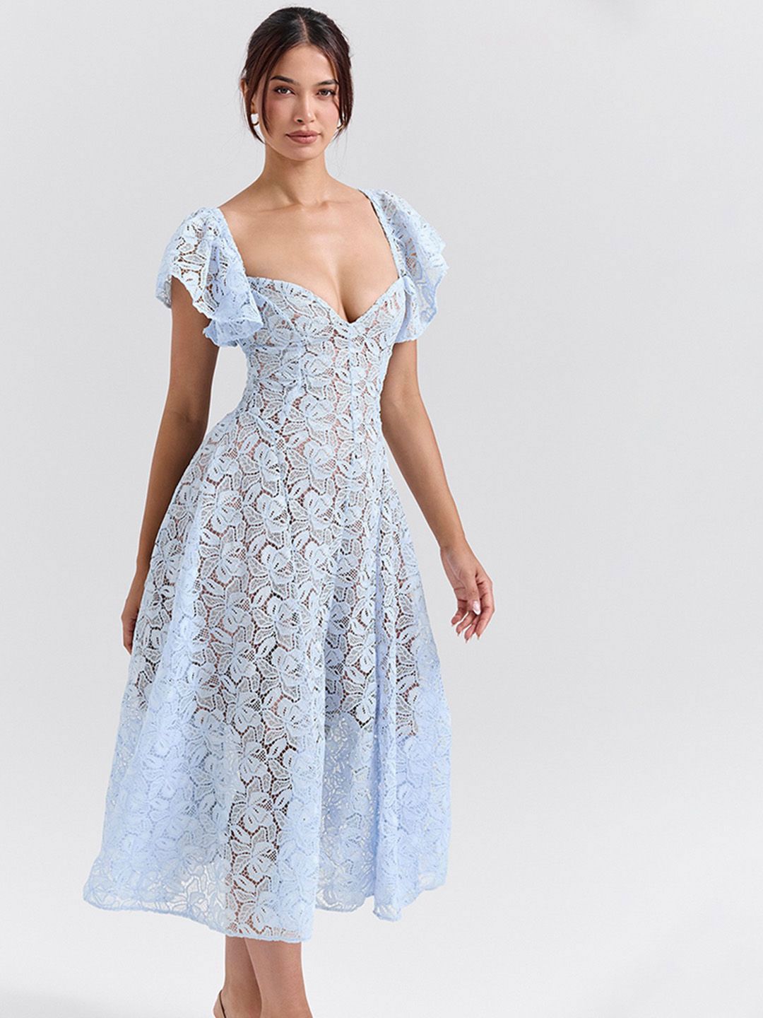 Flutter Sleeve Fit & Flare Midi Dress - Image 3