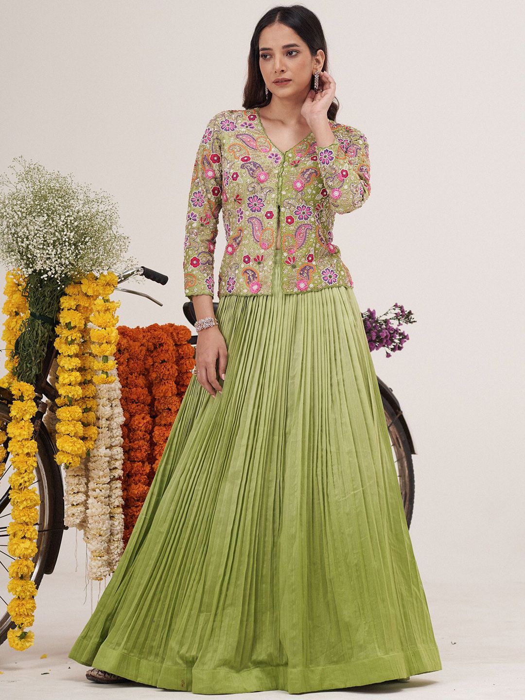 Embroidered Thread Work Ready to Wear Lehenga Choli - Image 4