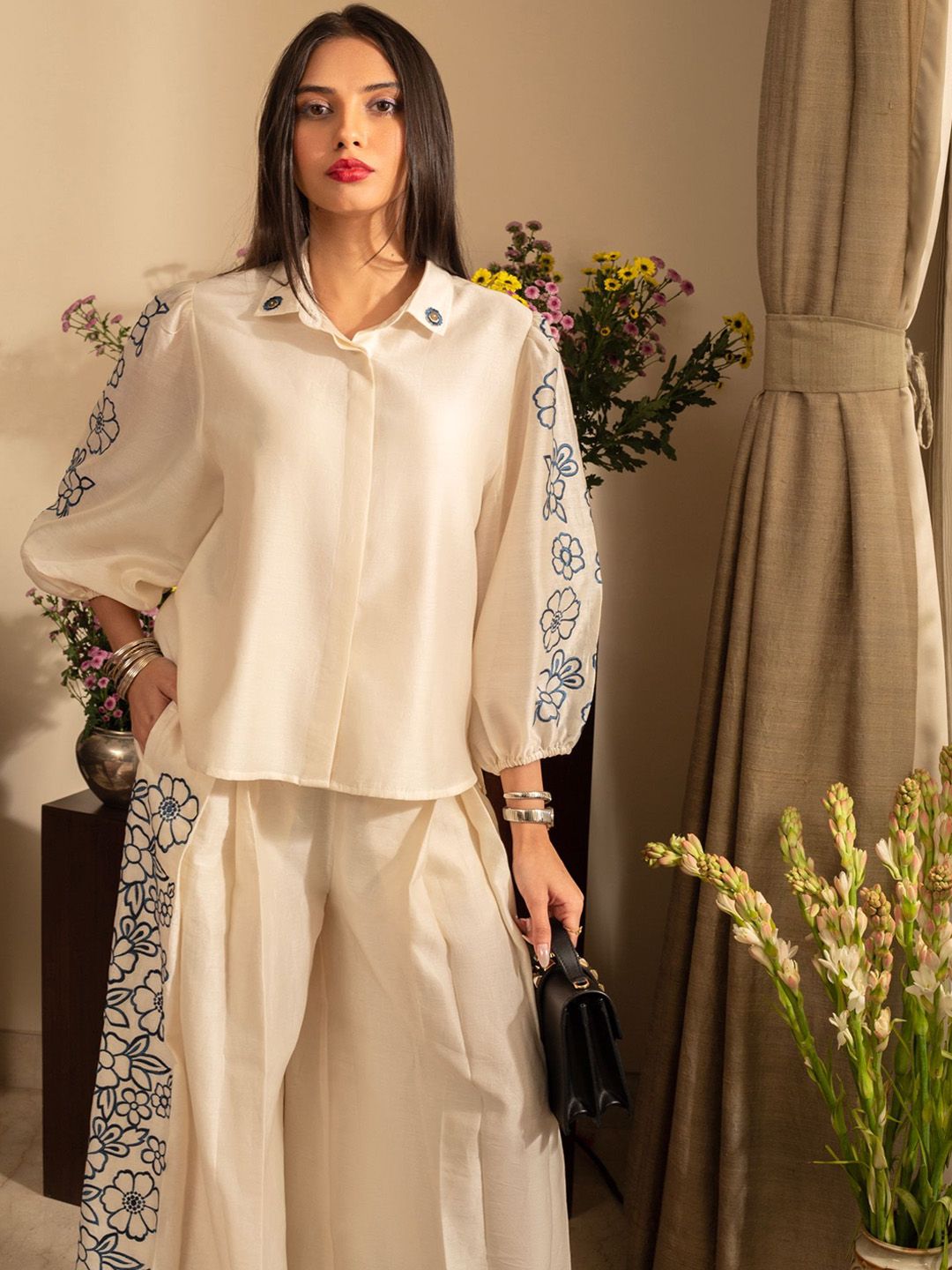 Embroidered Shirt Collar Shirt & Trousers Co-Ords - Image 4