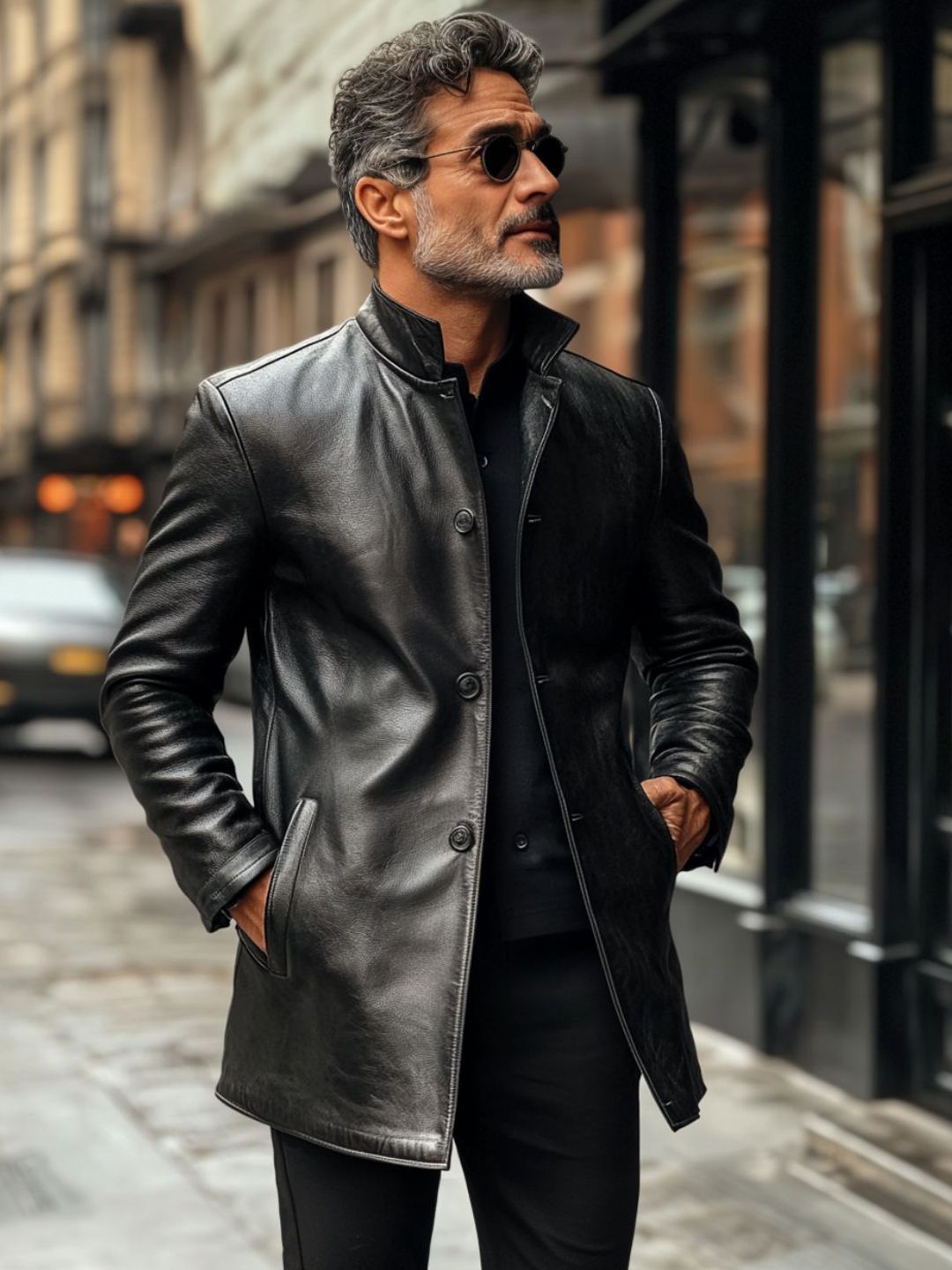 Devoted Men Mock Collar Solid Leather Jacket