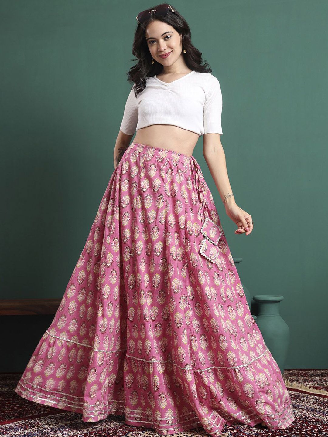 KALINI Floral Printed Flared Maxi Skirt - Image 4