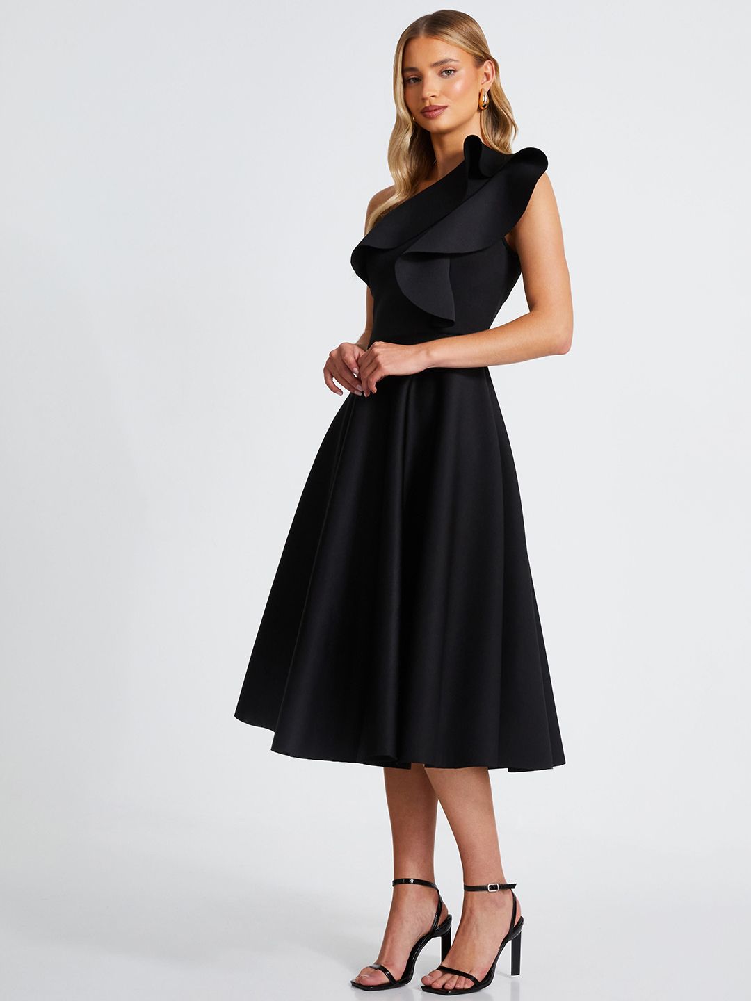 Women One Shoulder Ruffled Fit & Flare Midi Dress - Image 4