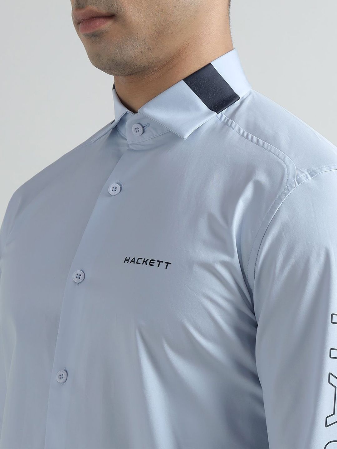 HACKETT LONDON Typography Printed Spread Collar Long Sleeves Cotton Shirt - Image 2