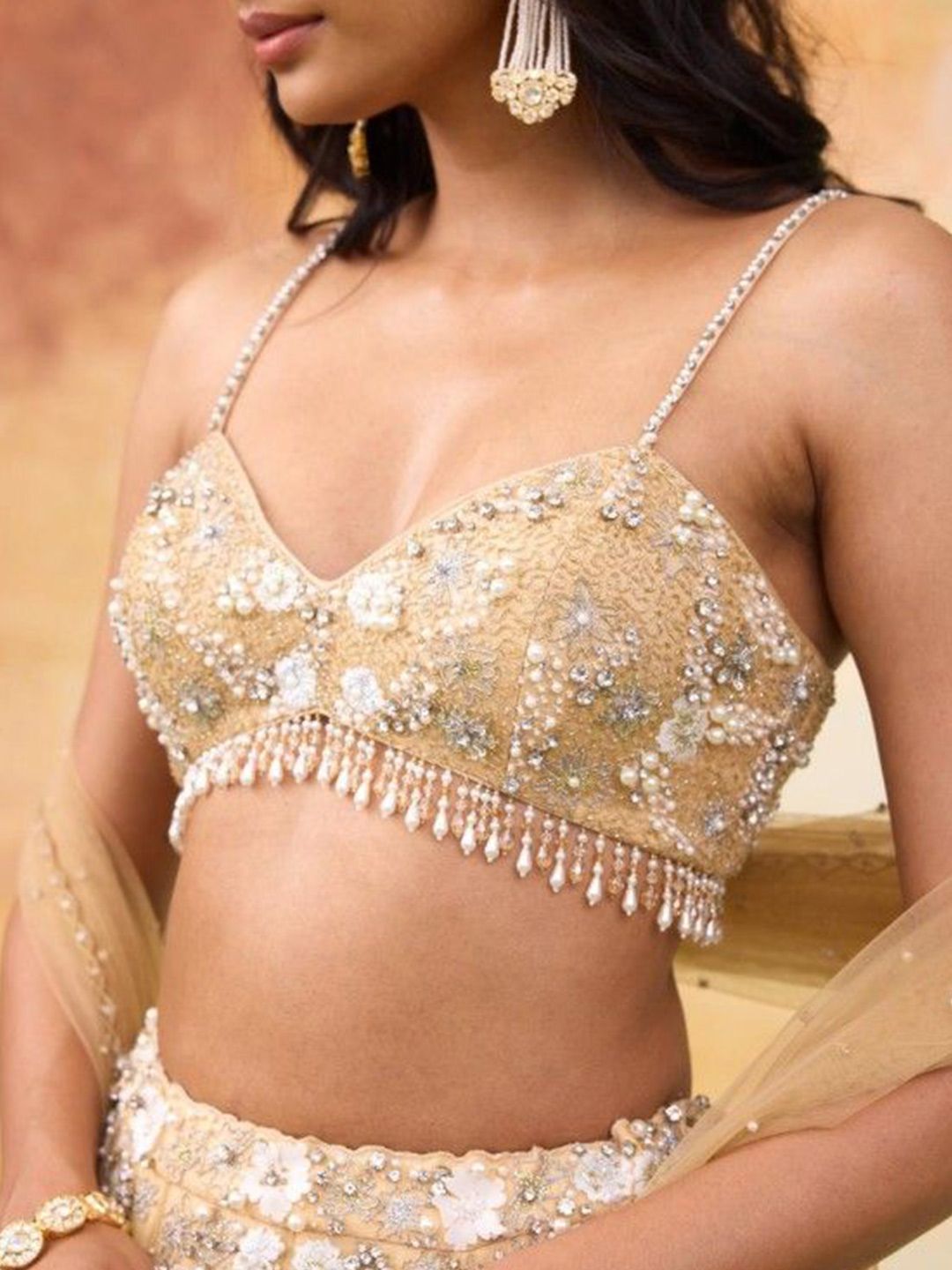 SHASHA GABA Embroidered Beads and Stones Made to Measure Lehenga & Blouse With Dupatta - Image 3