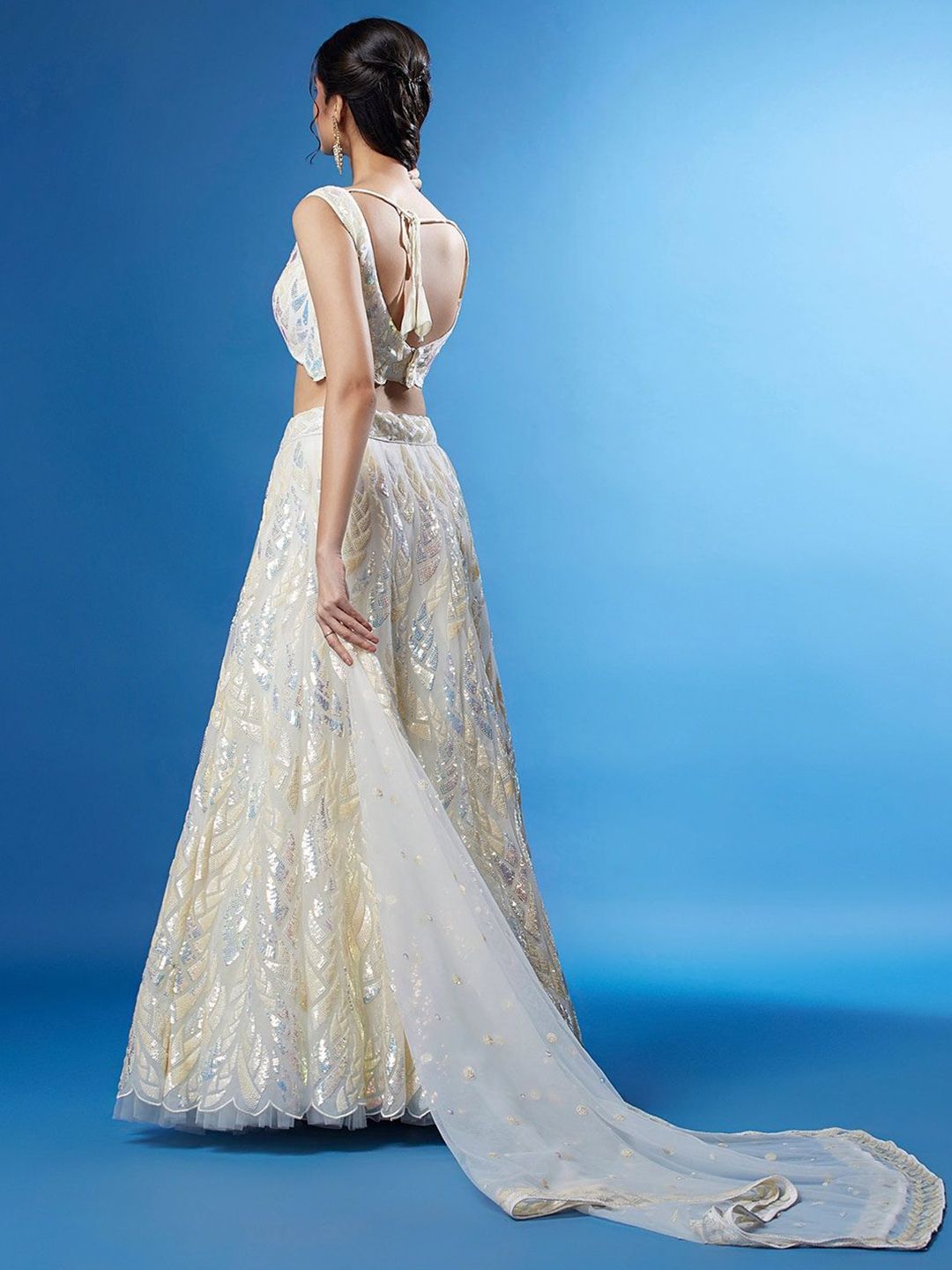 Embellished Sequinned Semi-Stitched Lehenga & Unstitched Blouse With Dupatta - Image 3