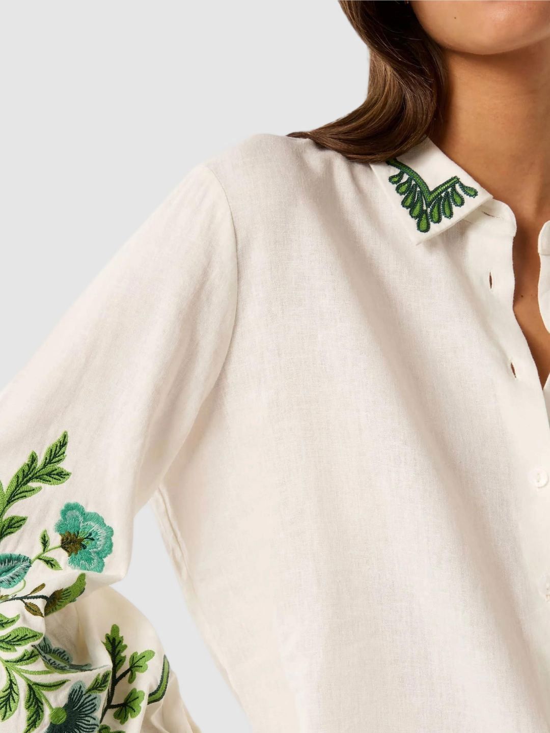 Floral Emroidered Thread Work Spread Collar Shirt - Image 2
