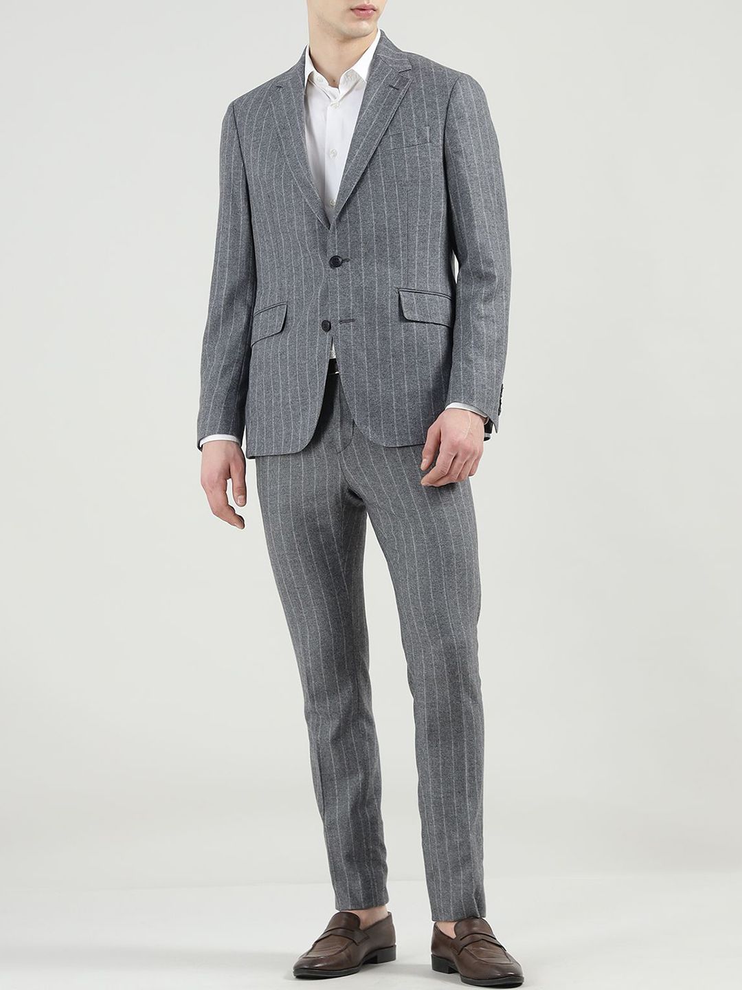 Men Striped Notched Lapel Woolen Open Front Blazers