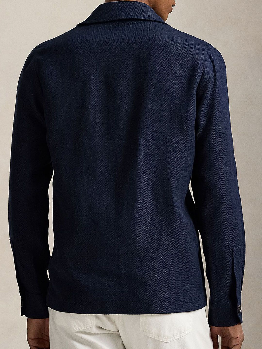 Herringbone Patterned Linen-Cotton Slim-Fit Tailored Blazer - Image 2