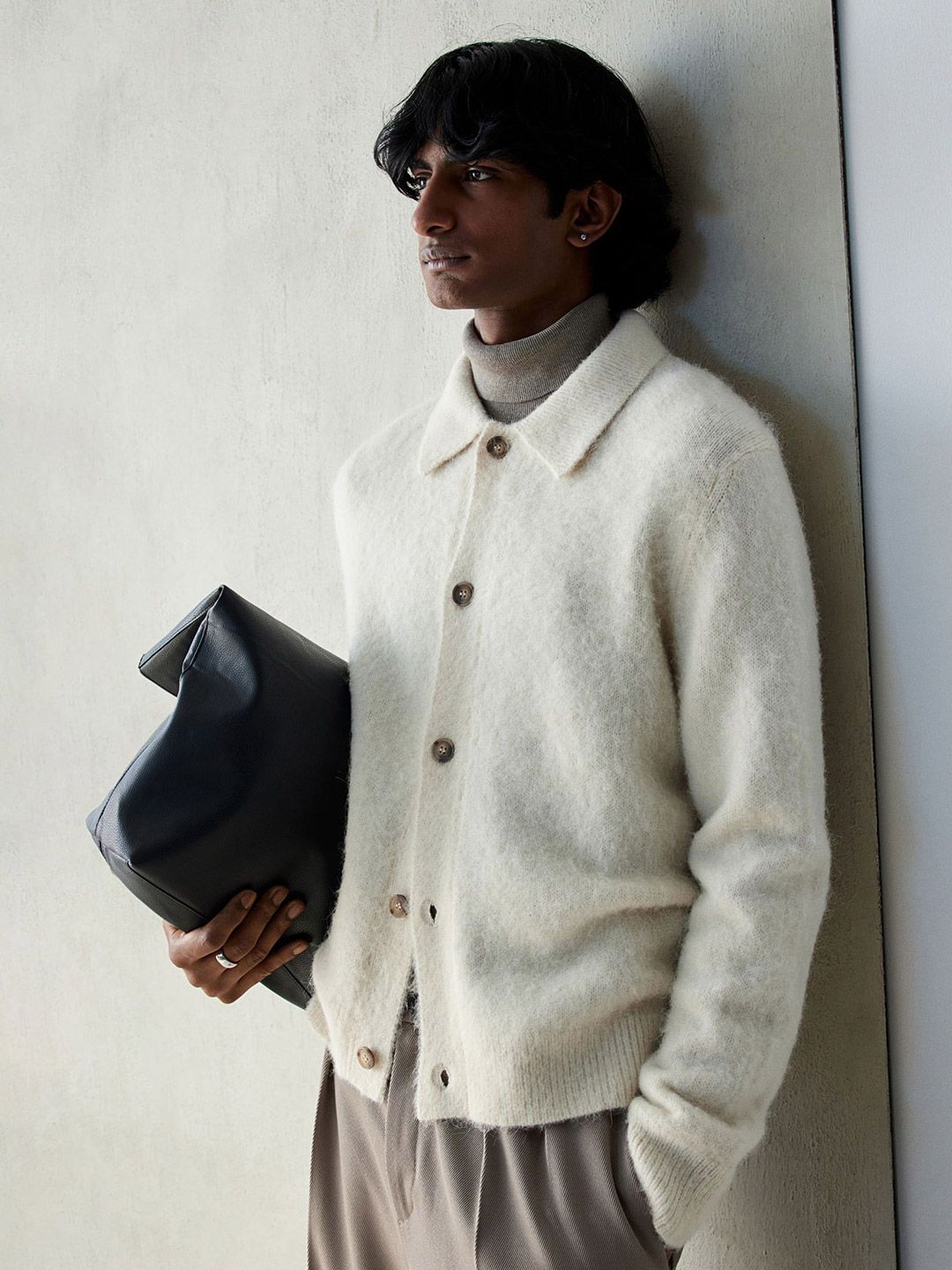 Men Brushed-Knit Cardigan