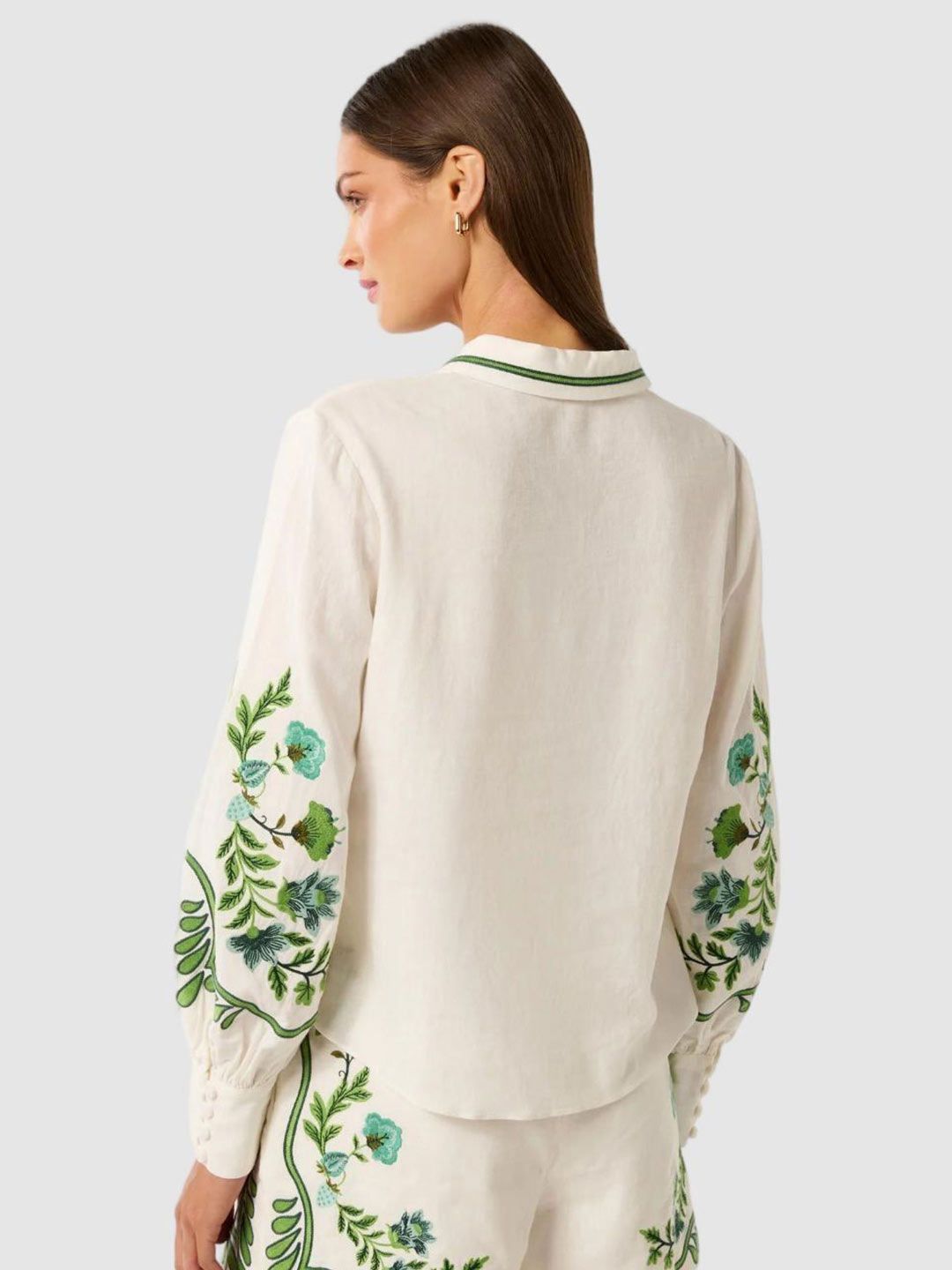 Floral Emroidered Thread Work Spread Collar Shirt - Image 4